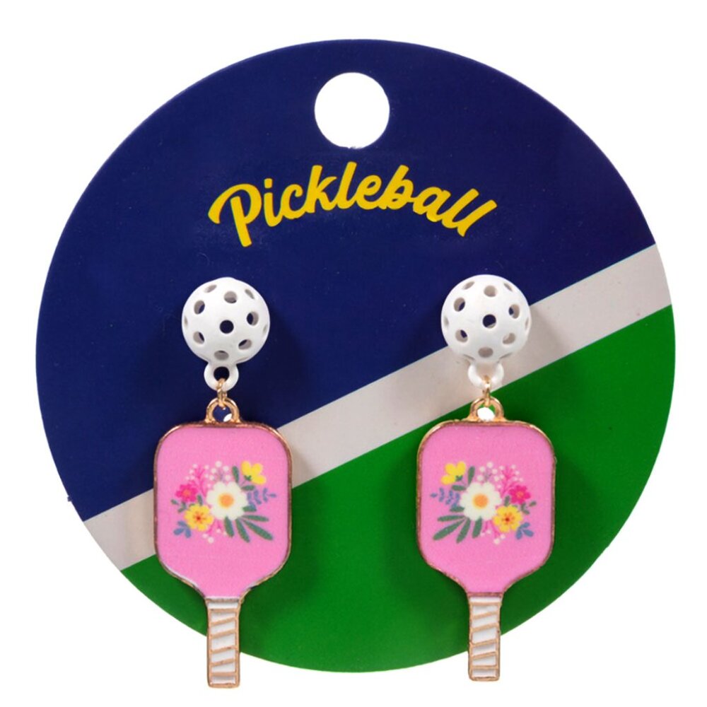 Pickleball Pink Green Striped Drop Earrings